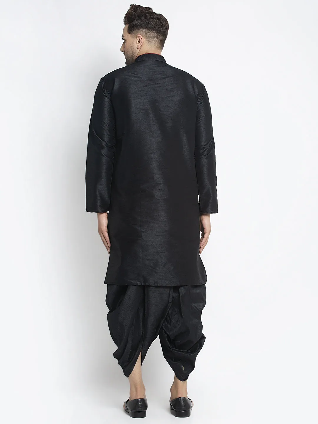 Men's Black Solid Kurta With Black Dhoti Pant - Benstoke