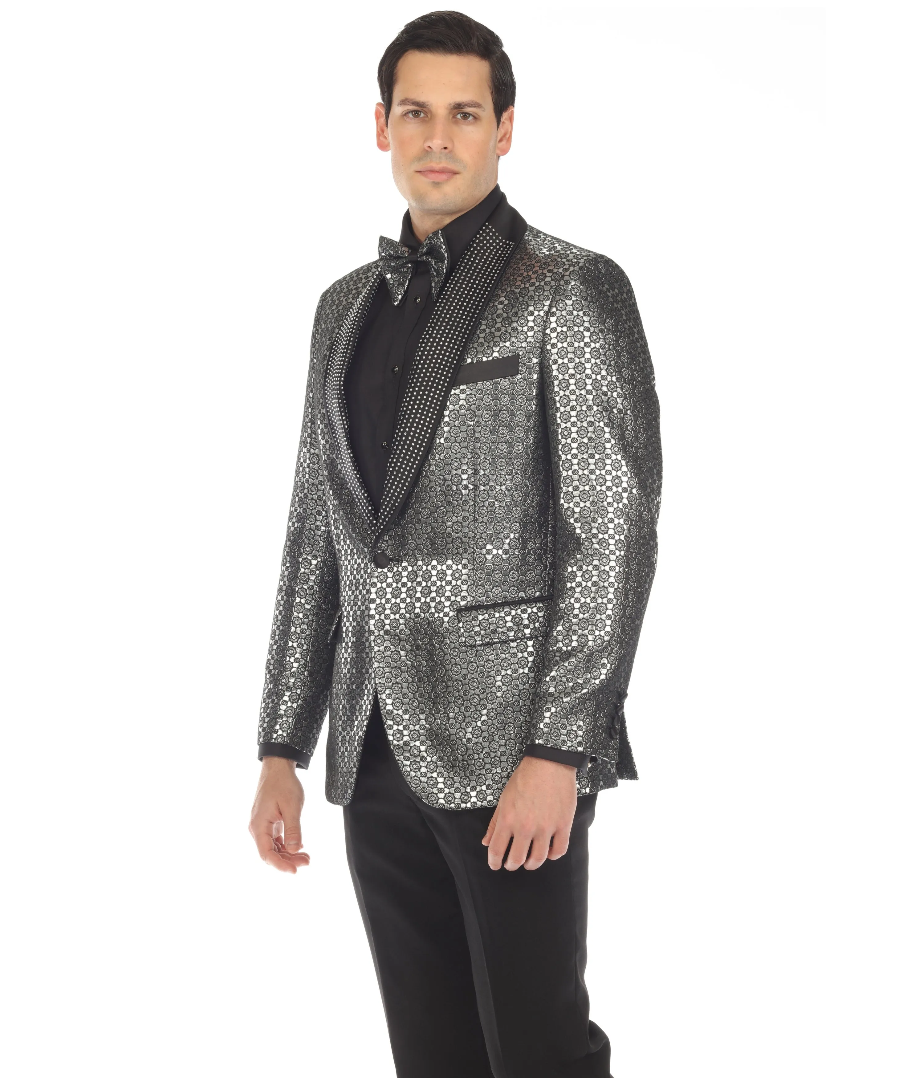 MENS MOJITO SILVER SHAWL COLLAR TUXEDO 1 BTTN 2 VENT SLIM FIT