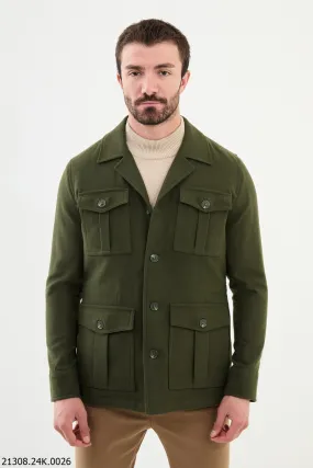 Men's Olive Green Utility Pocket Cotton Blend winter Jacket