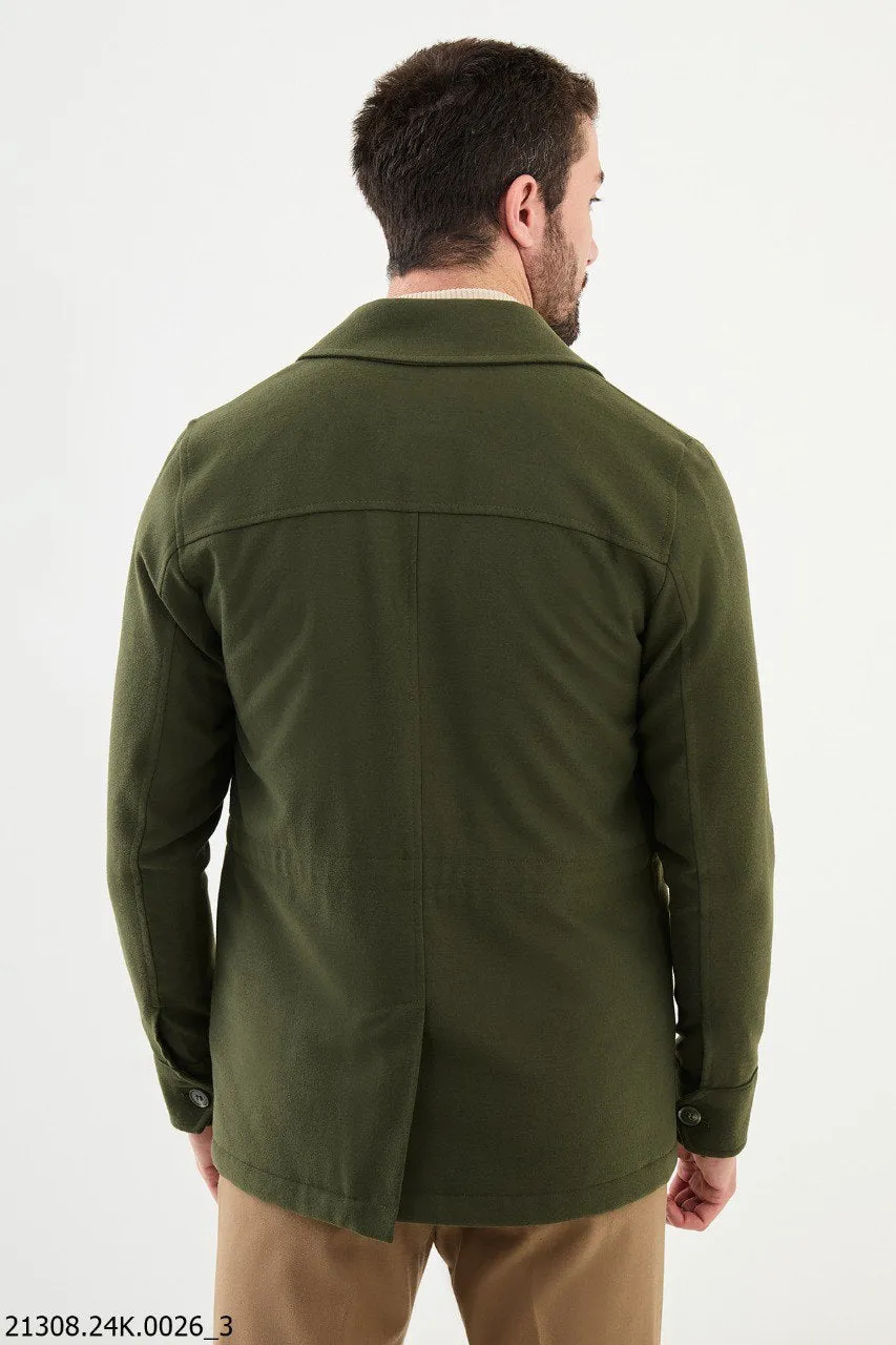 Men's Olive Green Utility Pocket Cotton Blend winter Jacket