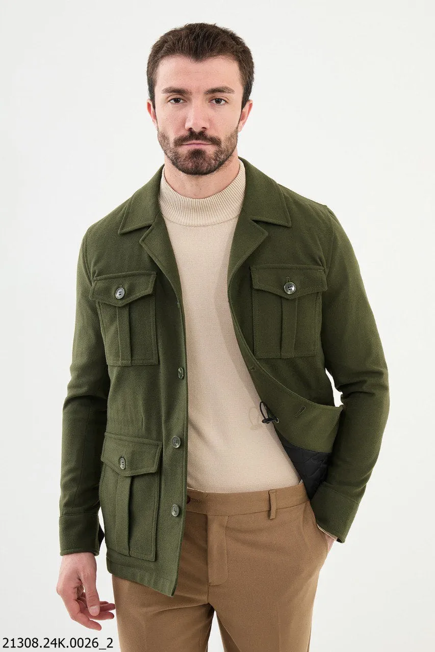 Men's Olive Green Utility Pocket Cotton Blend winter Jacket