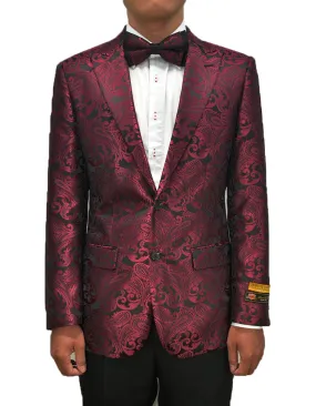 Mens Paisley Dinner Jacket Blazer in Burgundy