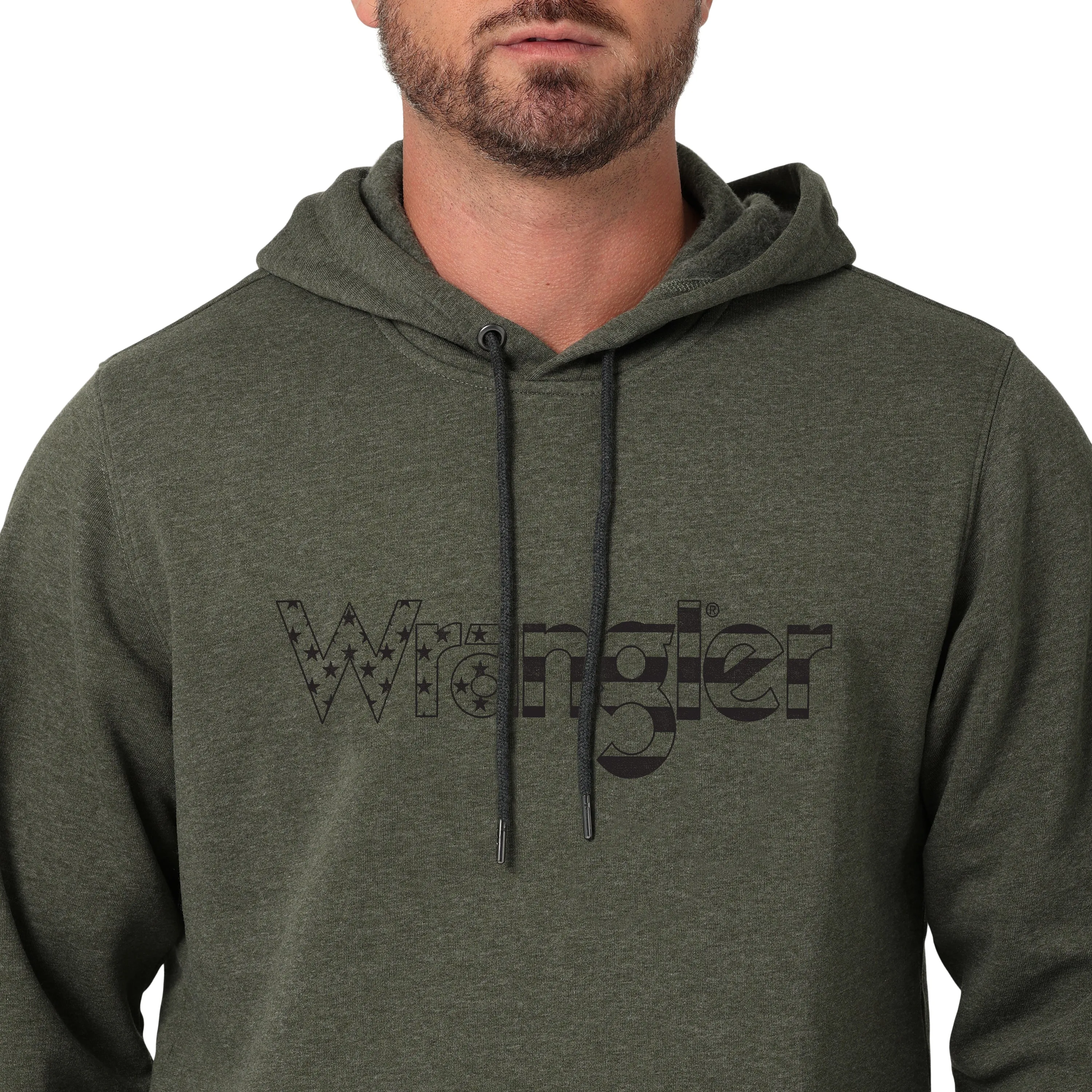 Men's Wrangler Deep Heather Green Hoodie with Wrangler Stars and Stripes Logo