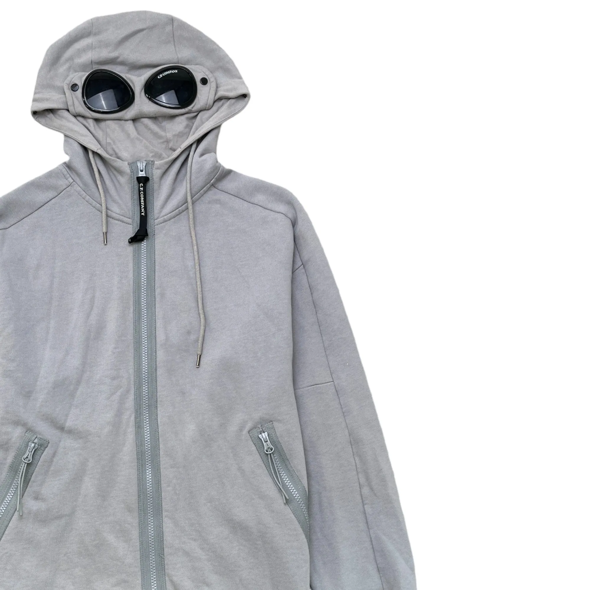 Men's Zip Up Lens Hood Hoodie Grey Size L