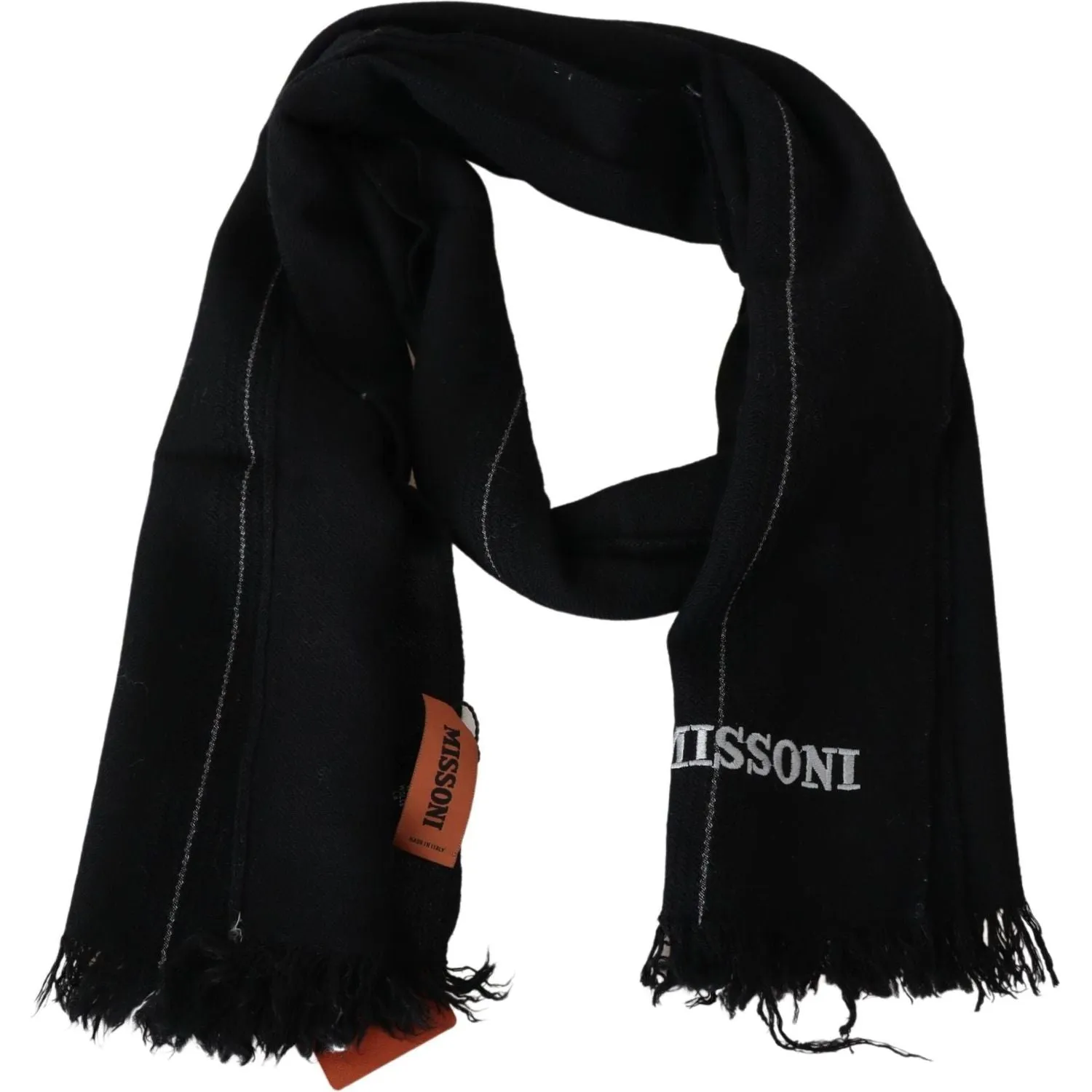 Missoni Elegant Black Wool Scarf with Logo Embroidery