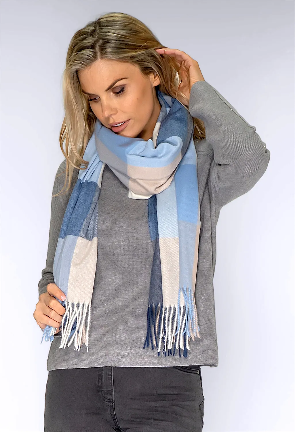 Mixed Blue Checked Scarf