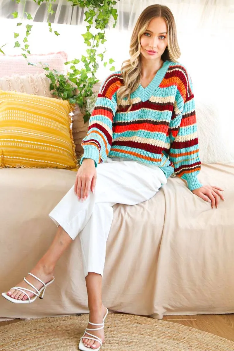 Multi Color Striped Knitted Sweater