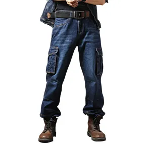 Multi Pockets Biker Denim Men Cargo Jeans