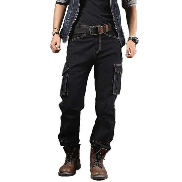 Multi Pockets Biker Denim Men Cargo Jeans