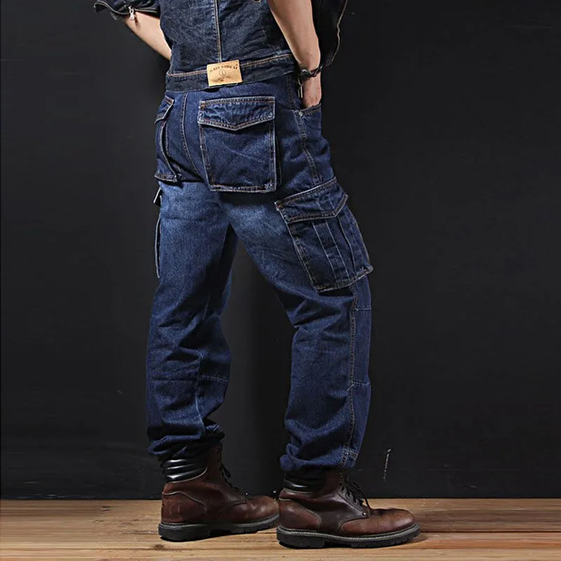 Multi Pockets Biker Denim Men Cargo Jeans