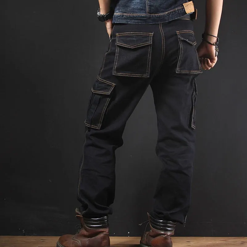 Multi Pockets Biker Denim Men Cargo Jeans