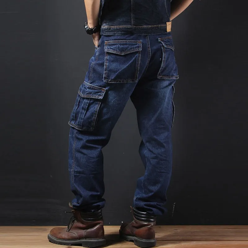 Multi Pockets Biker Denim Men Cargo Jeans