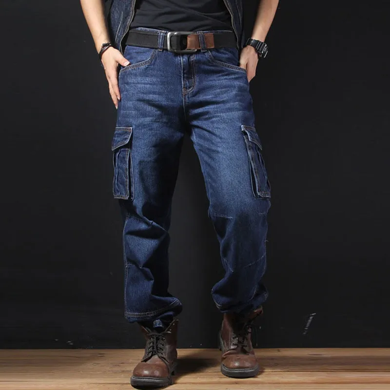 Multi Pockets Biker Denim Men Cargo Jeans