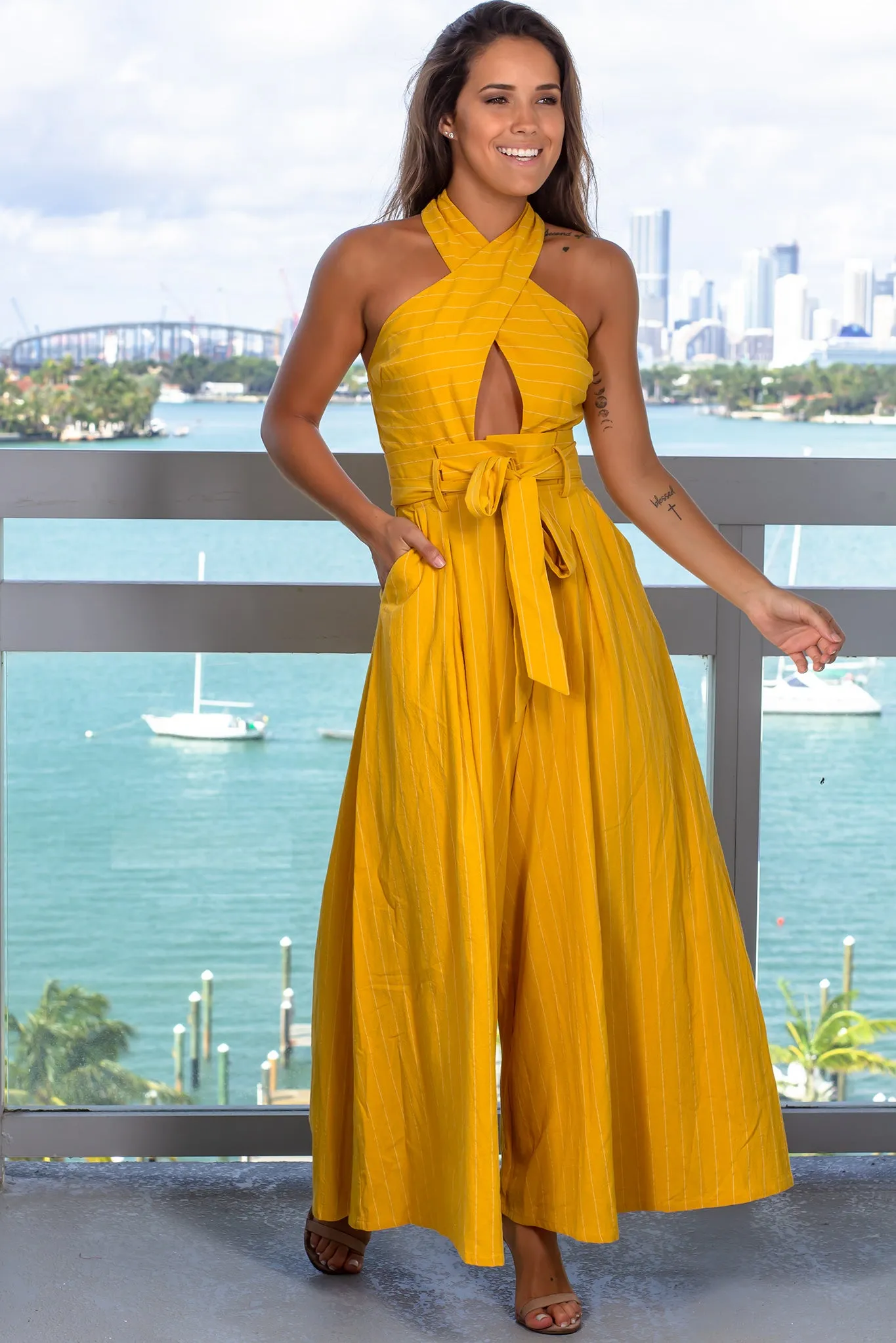 Mustard Halter Neck Jumpsuit