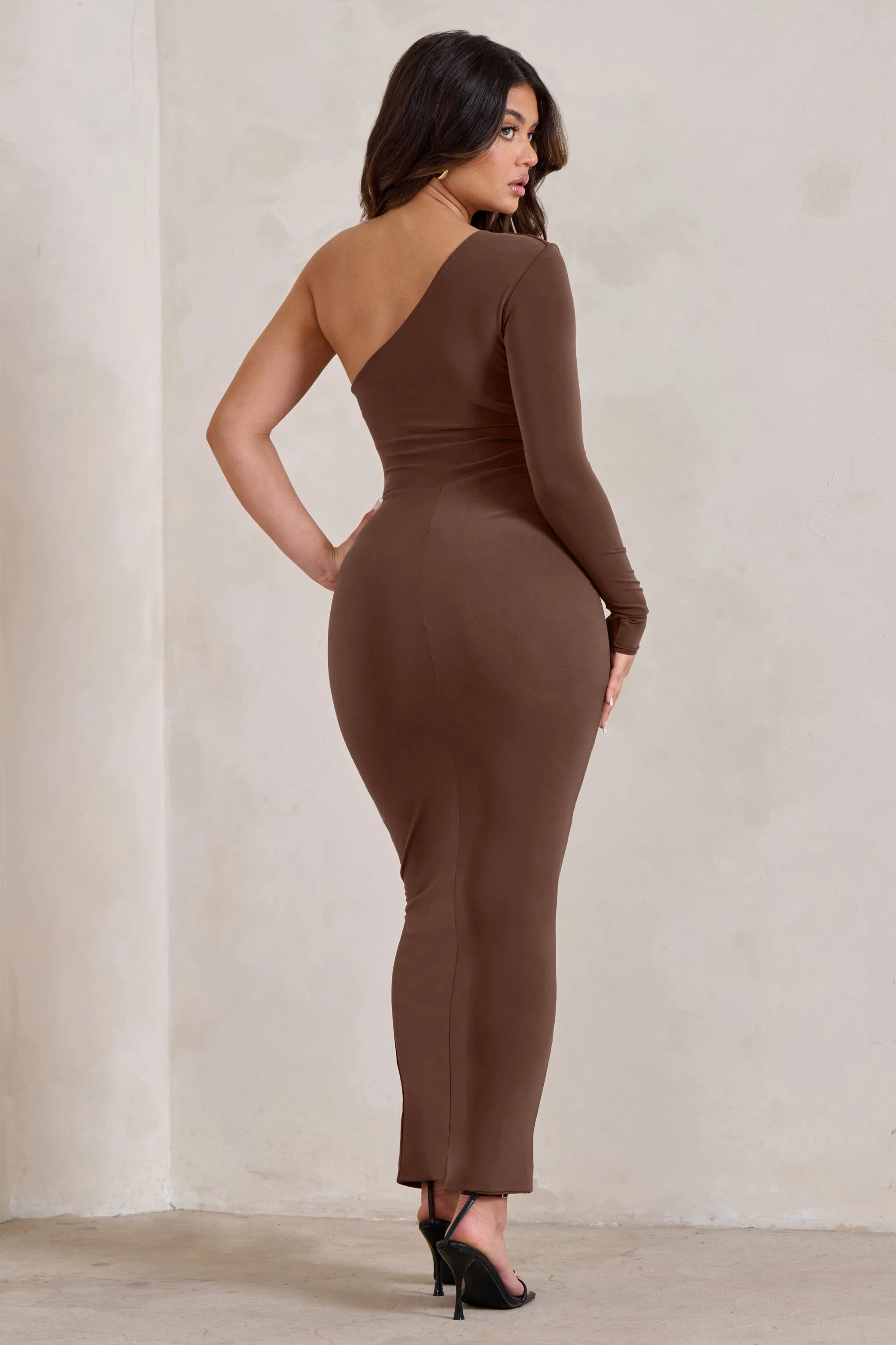 Mystical | Chocolate Brown One Shoulder Maxi Dress With Side Split