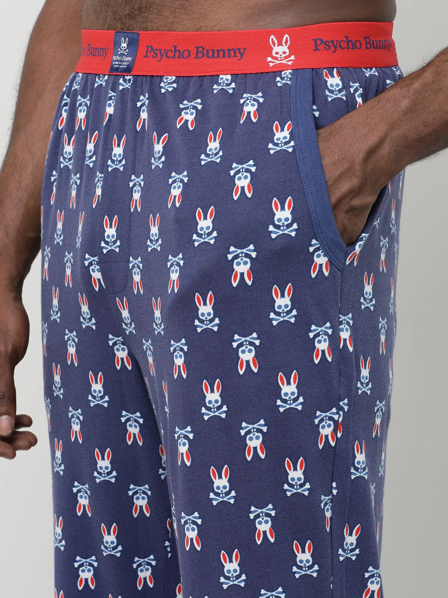 Navy Cotton Printed Ankle Length Lounge Pants