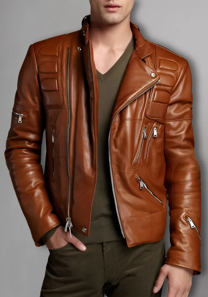 New Brown Vintage Leather Biker Stylish Jacket For Men