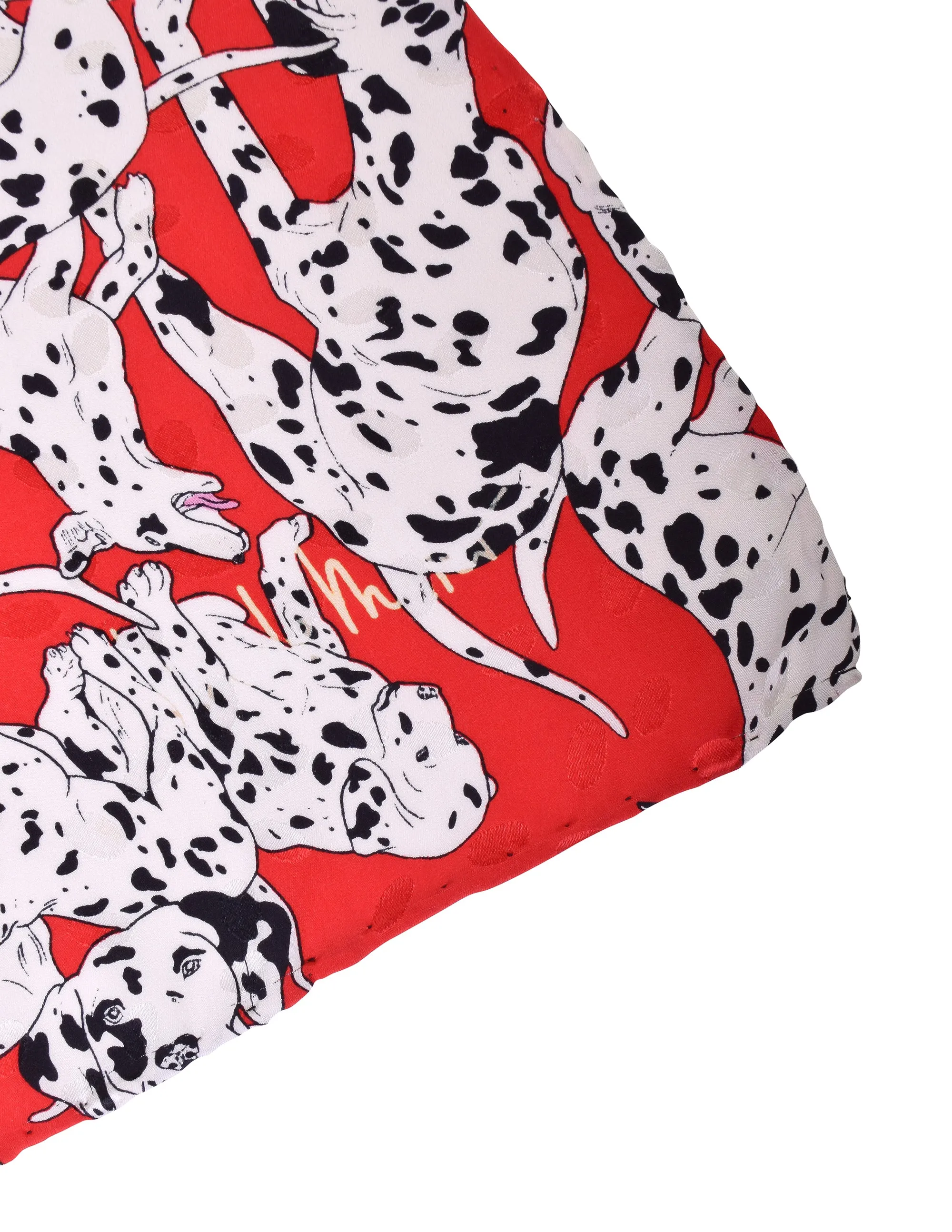 Nicole Miller Vintage Oversized Red Black White Dalmatian Print Silk Jacquard Scarf