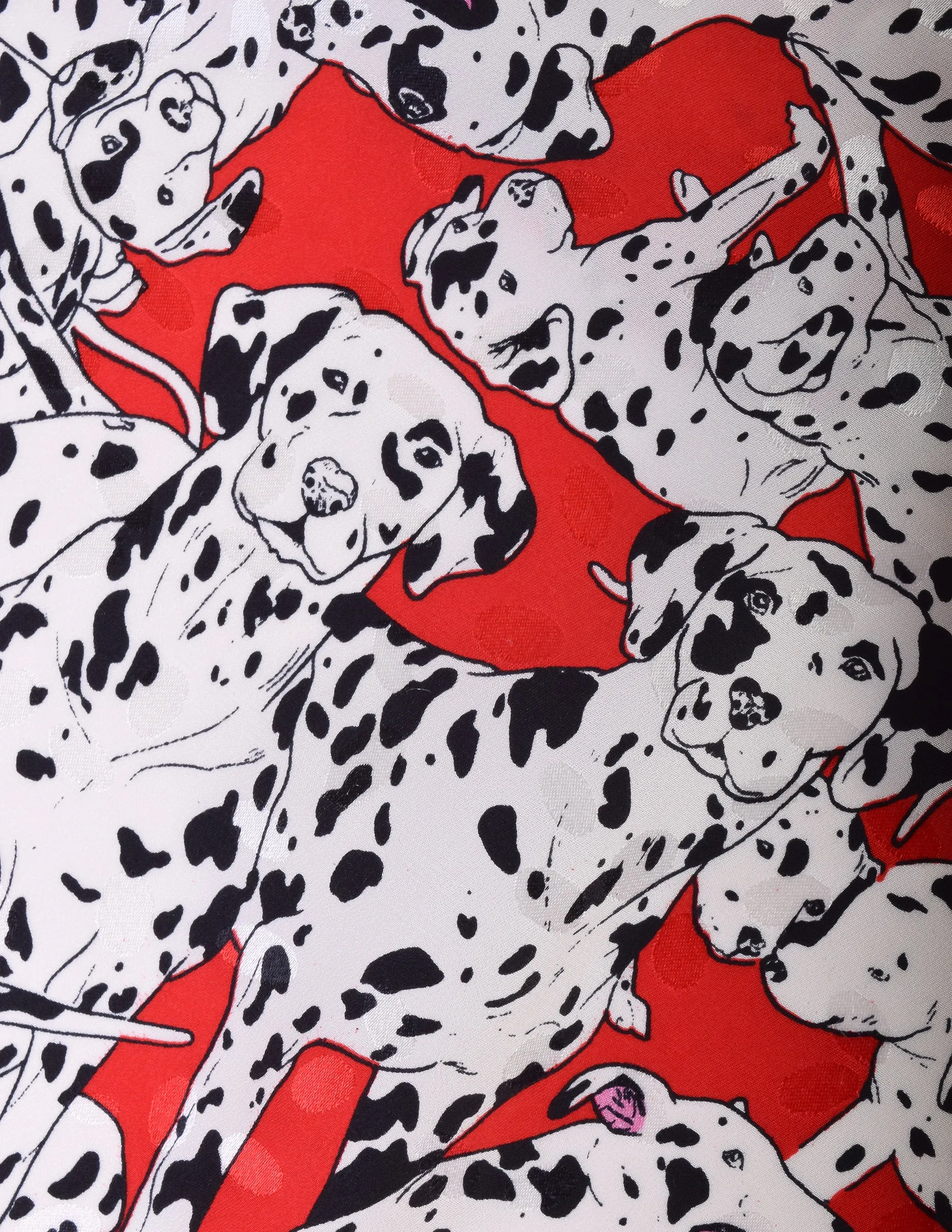 Nicole Miller Vintage Oversized Red Black White Dalmatian Print Silk Jacquard Scarf