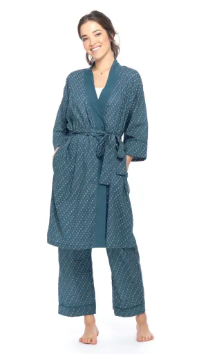 Organic Cotton Bathrobe - steel blue tiny print