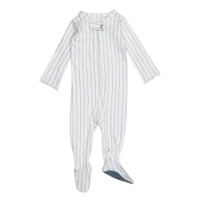 Organic Slub Jersey Zipper Footie | Pool Pinstripe