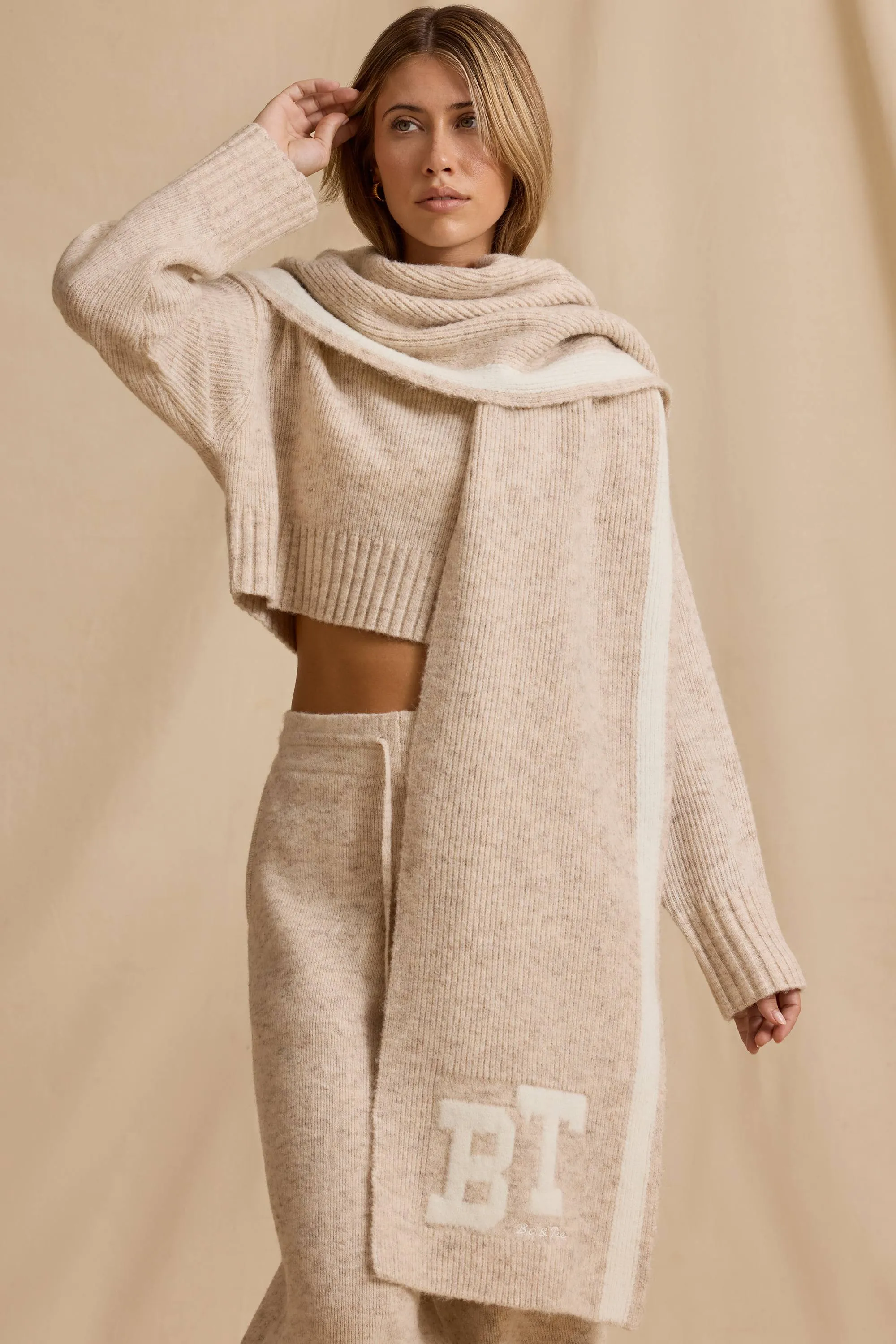 Oversized Knit Scarf in Cream Marl