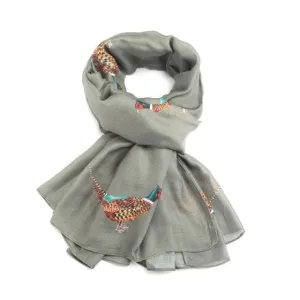 Painted Pheasants Scarf Olive