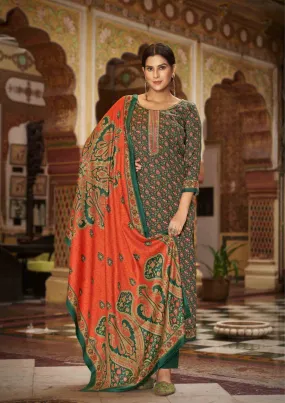 Pashmina Spun Unstitched Dark Green Winter Salwar Suits