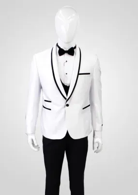 Portabella Solid 1 Button Slim Fit Tuxedo Suit with Compose Shawl Lapel, TUX900-WHITE