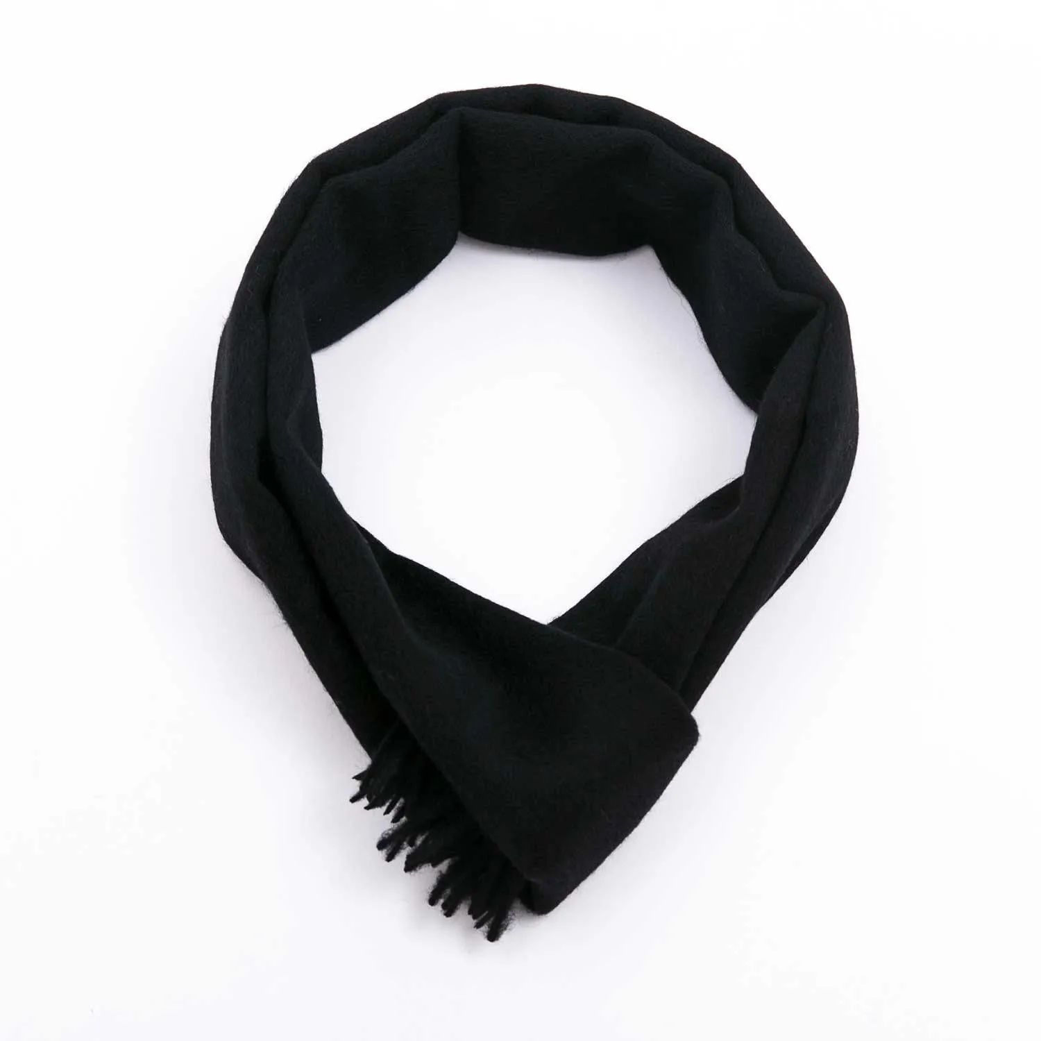 POSH FLEECE Pure Wool Scarf with Fringe Black