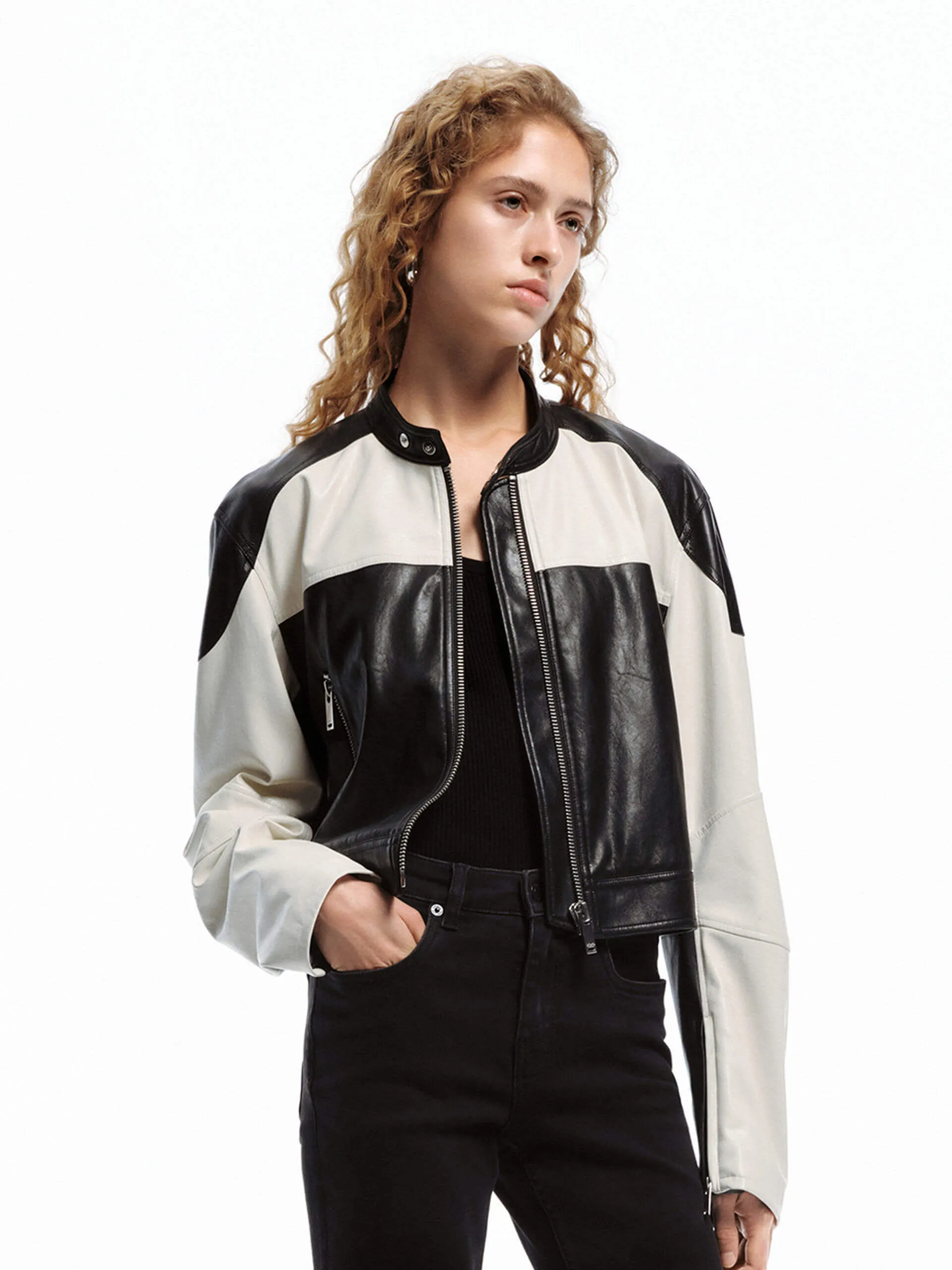 PU Leather Contrast Jacket