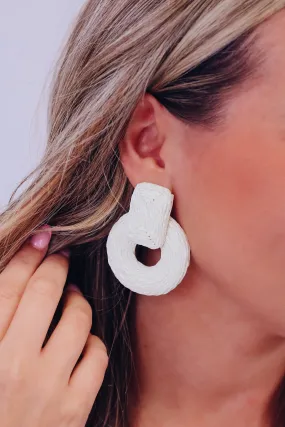 Raffia Circle Drop Earrings - White