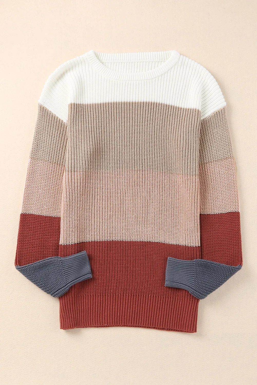 Red Color Block Casual Knit Pullover Sweater