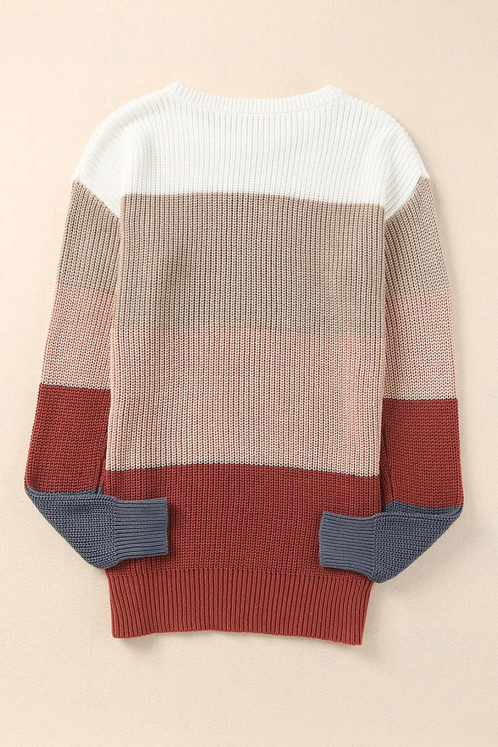 Red Color Block Casual Knit Pullover Sweater