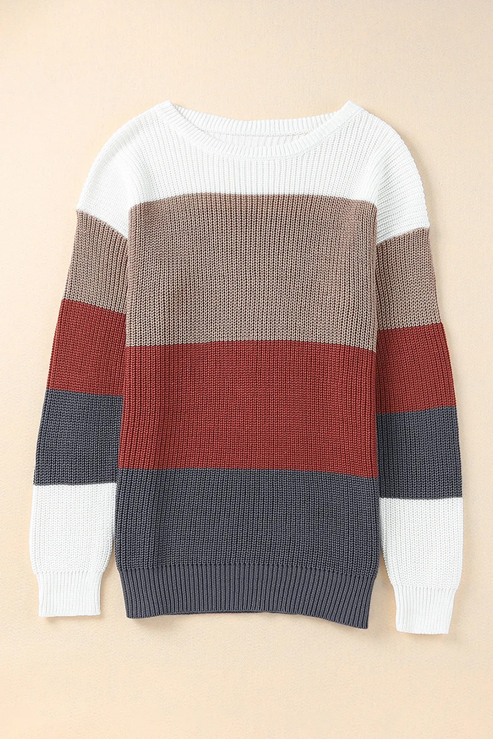 Red Color Block Casual Knit Pullover Sweater