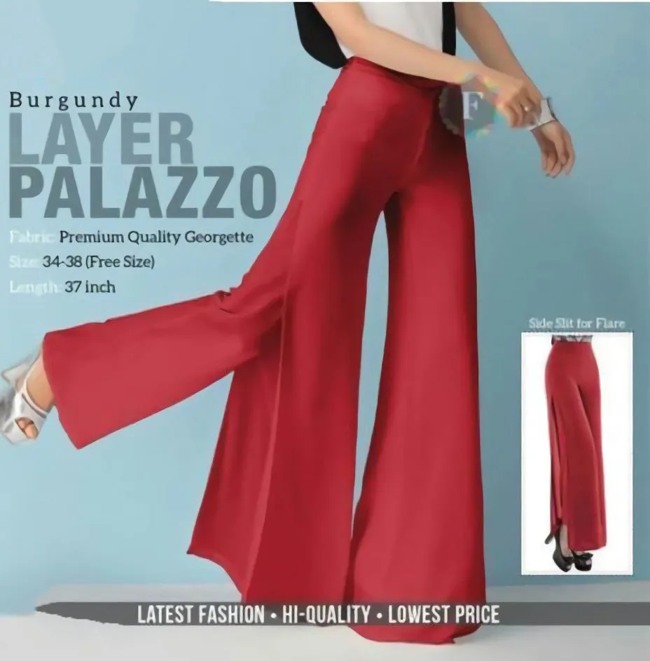 Red Layered Georgette Palazzo Pants for Women