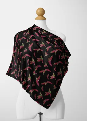 Red Swift Colourful Black Satin Shawl