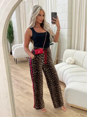 REGINA NAVY STAR RED STRIPE LEOPARD WIDE LEG JOGGERS