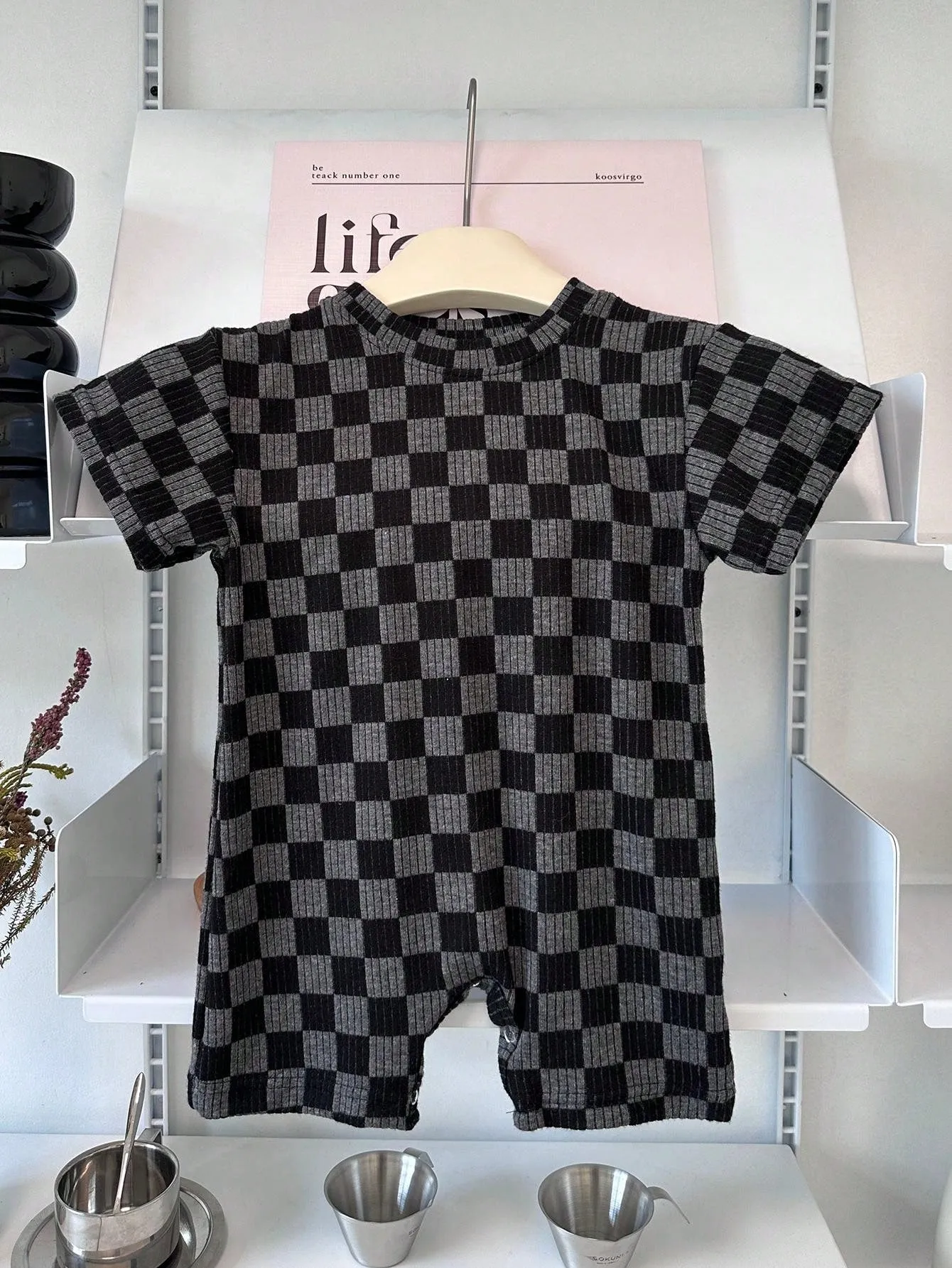 Retro Plaid Bodysuit Short Sleeved Jumpsuit Neutral Baby Romper Summer Clothes