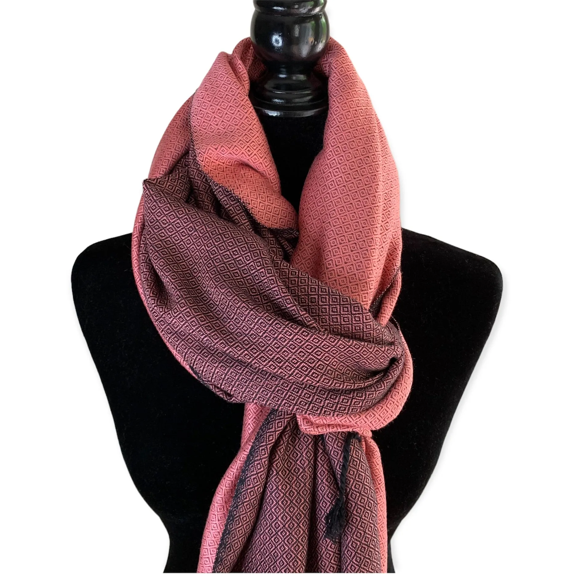 Reversible Diamond Handwoven Bamboo Viscose Shawl - Pink