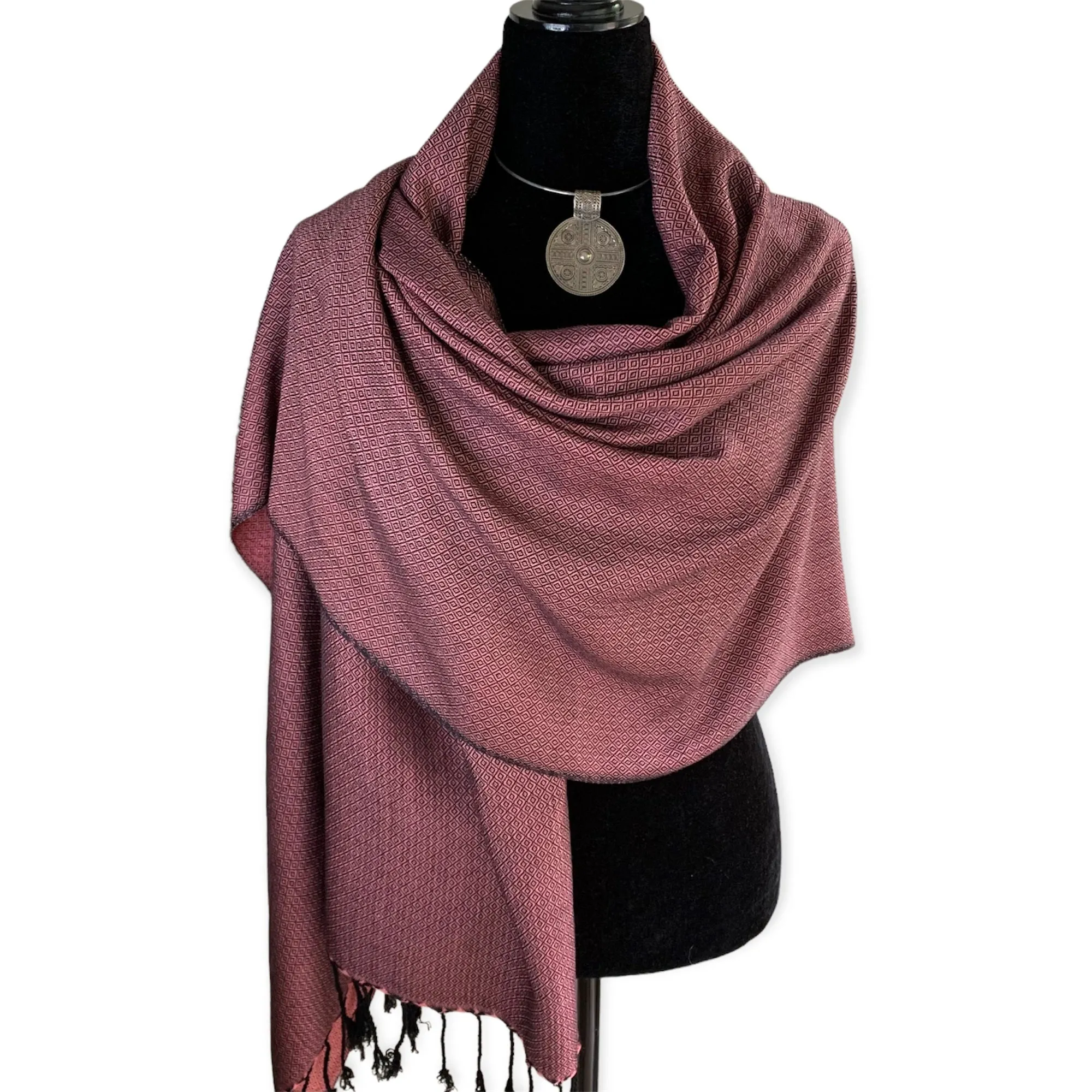 Reversible Diamond Handwoven Bamboo Viscose Shawl - Pink