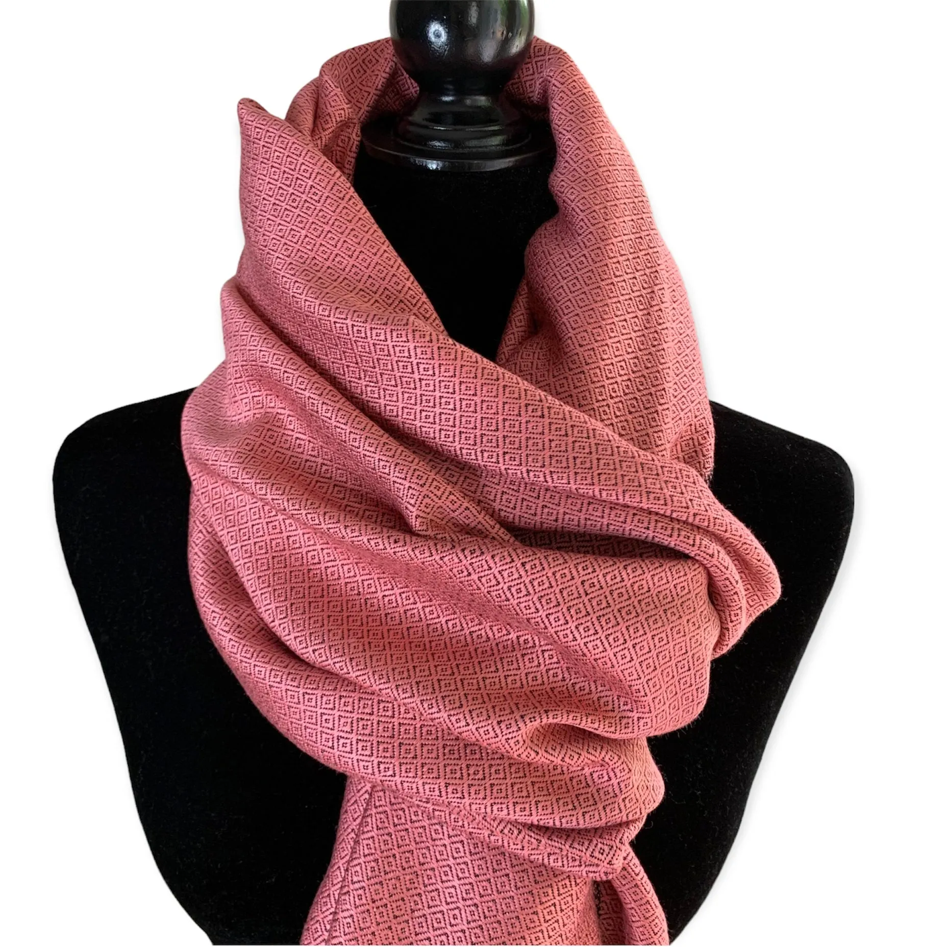 Reversible Diamond Handwoven Bamboo Viscose Shawl - Pink