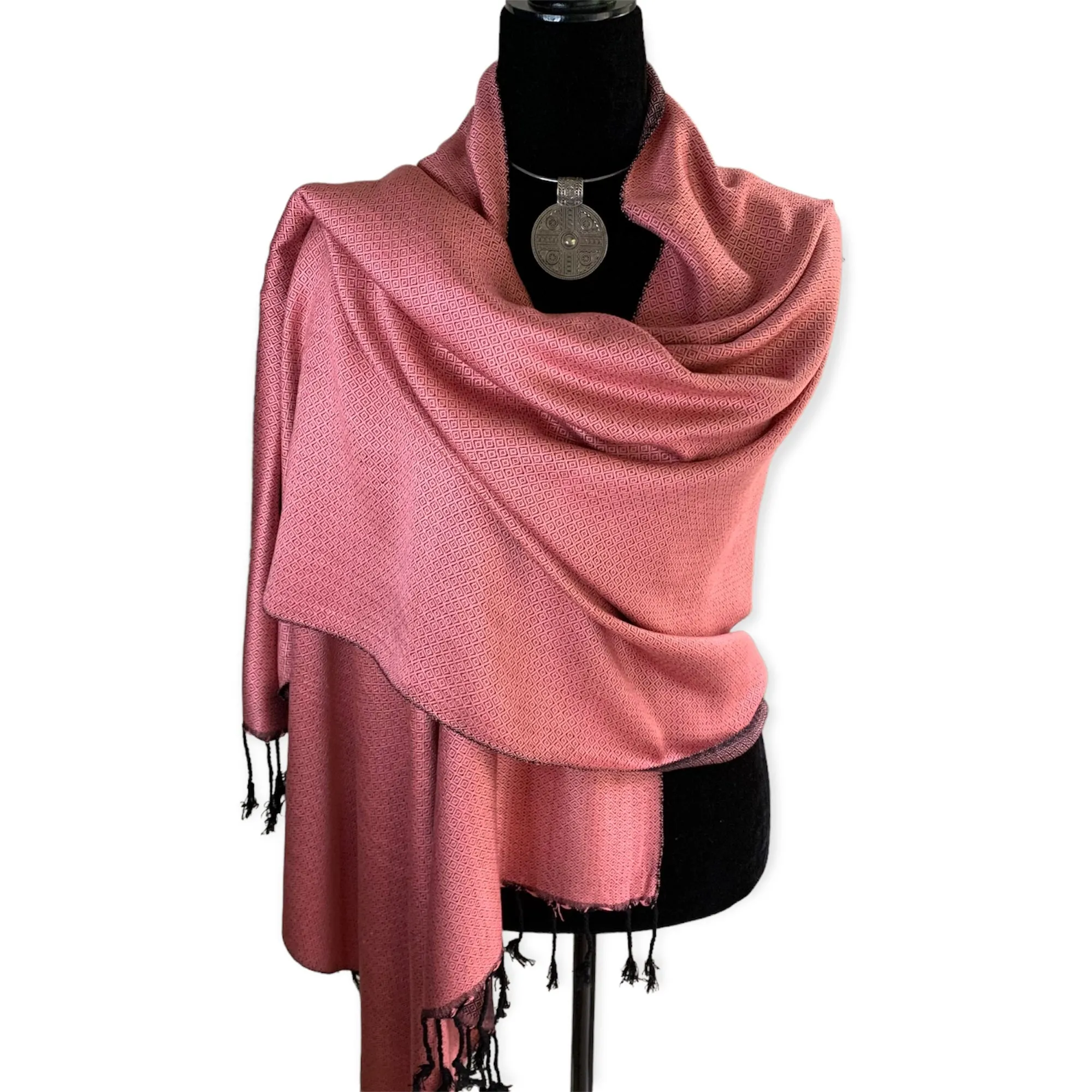 Reversible Diamond Handwoven Bamboo Viscose Shawl - Pink