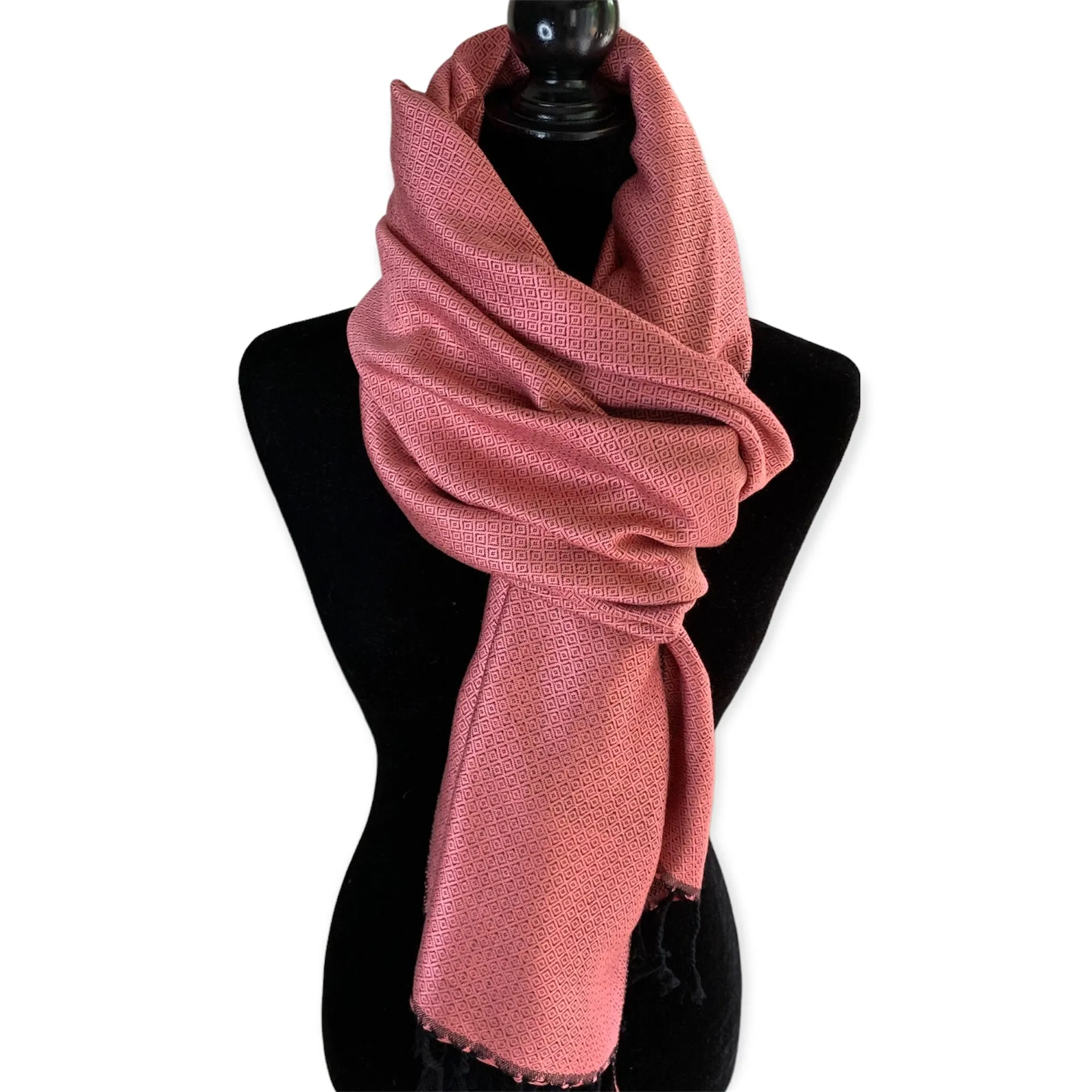 Reversible Diamond Handwoven Bamboo Viscose Shawl - Pink