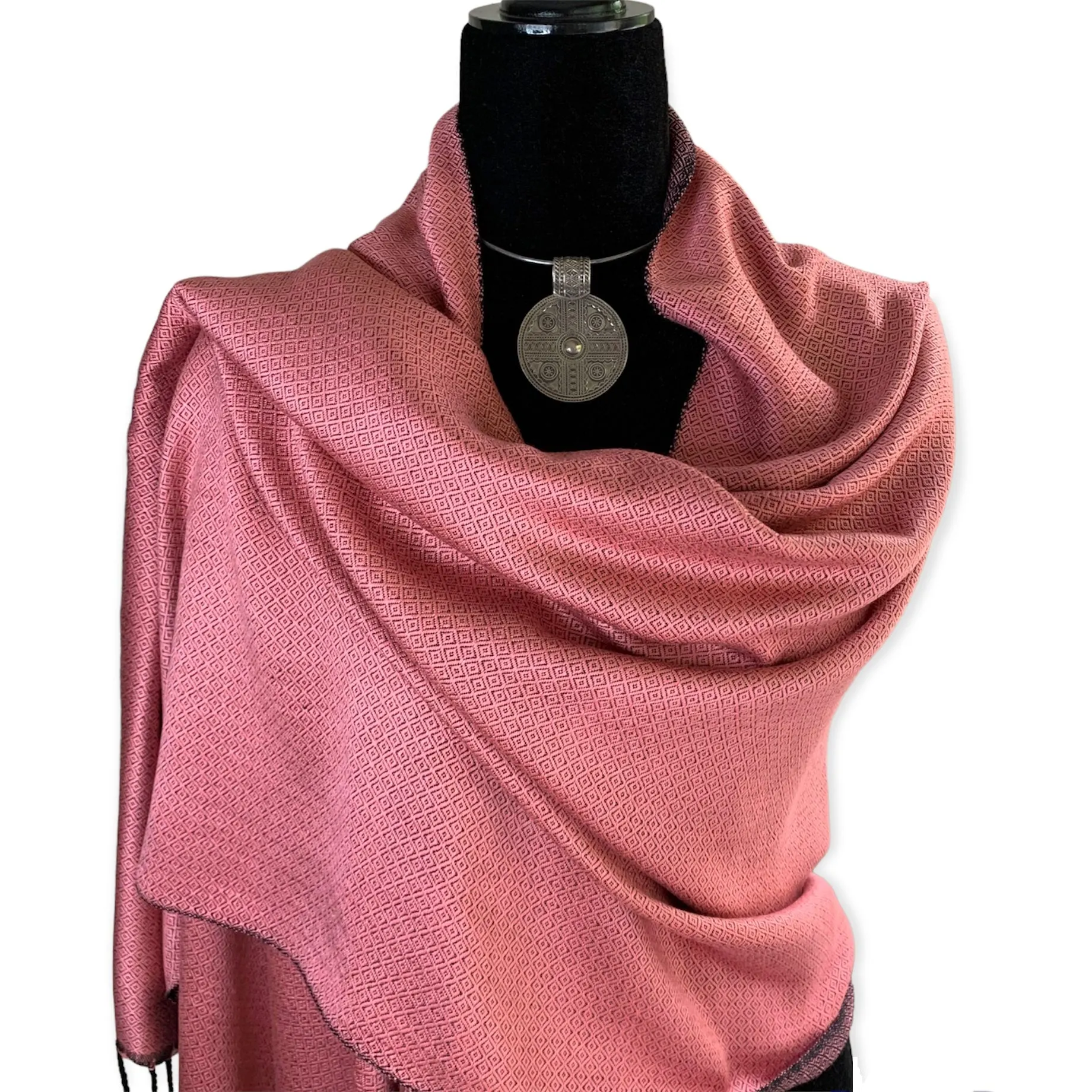 Reversible Diamond Handwoven Bamboo Viscose Shawl - Pink