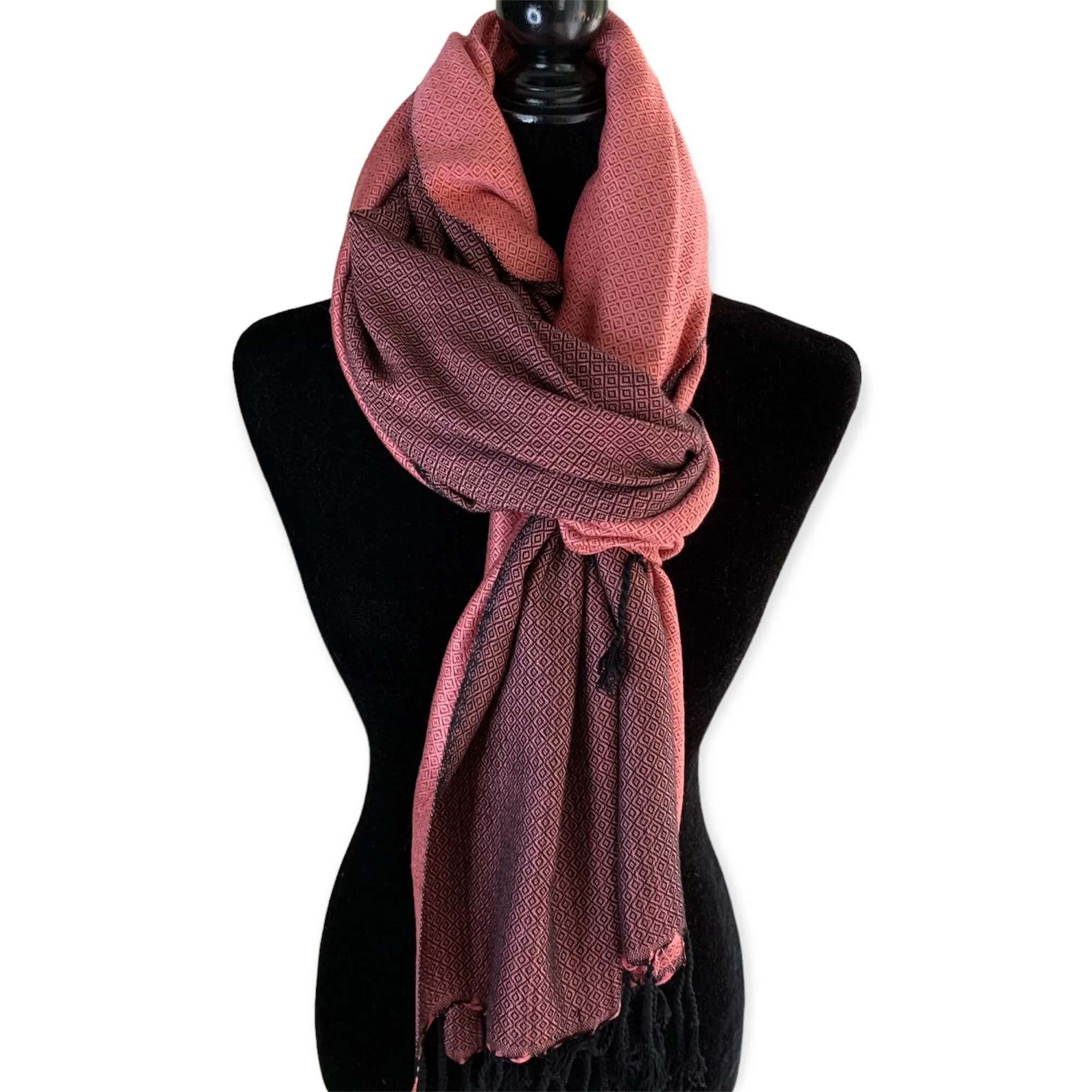 Reversible Diamond Handwoven Bamboo Viscose Shawl - Pink