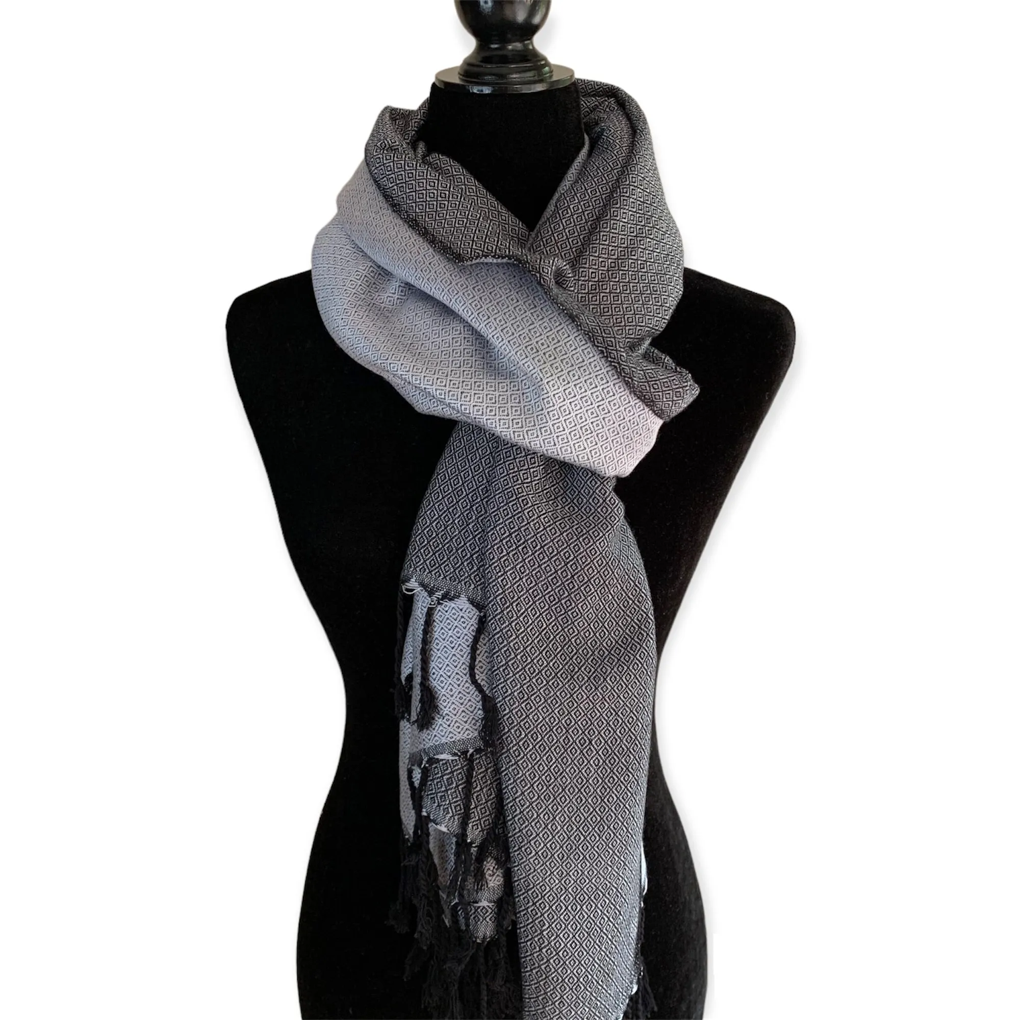 Reversible Diamond Handwoven Bamboo Viscose Shawl - Silver