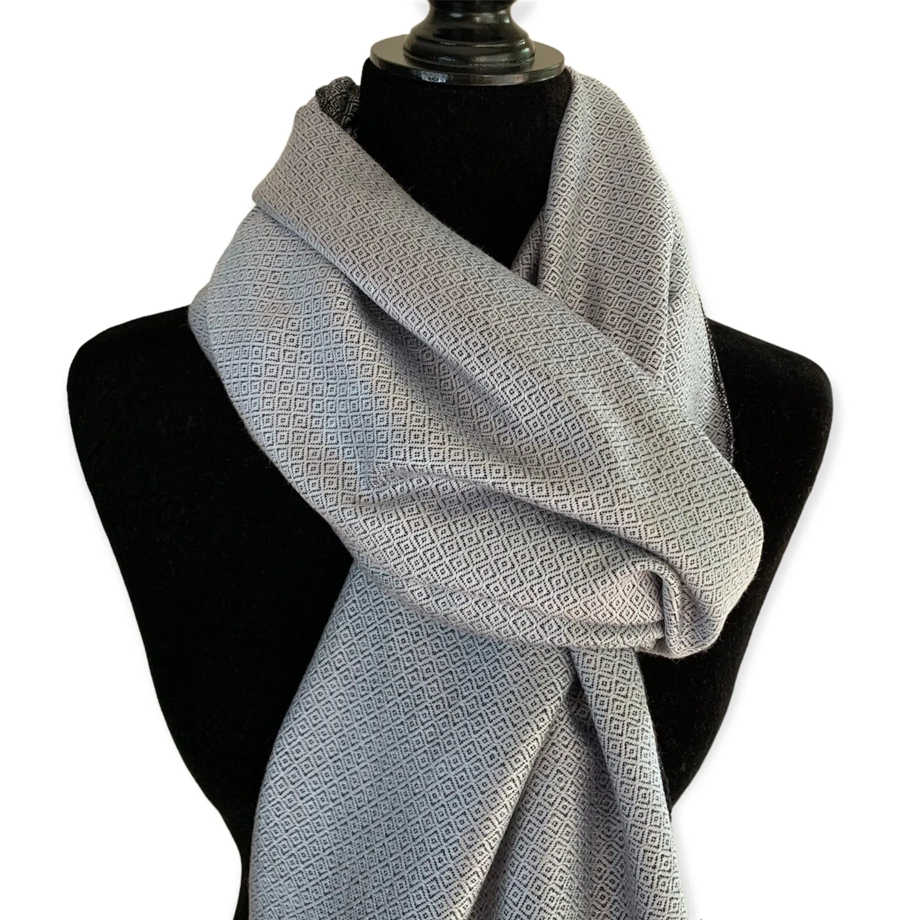 Reversible Diamond Handwoven Bamboo Viscose Shawl - Silver