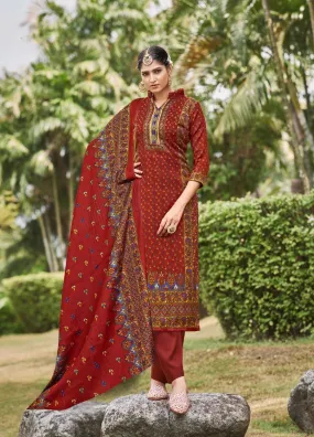 Roli Moli Pashmina Jacquard Rust Red Winter Suits Collection