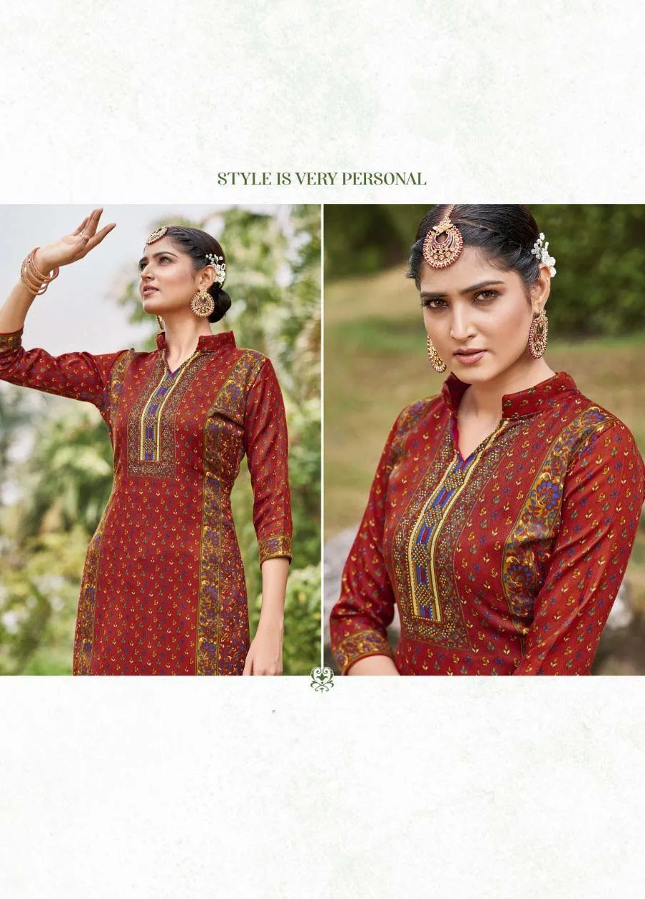 Roli Moli Pashmina Jacquard Rust Red Winter Suits Collection